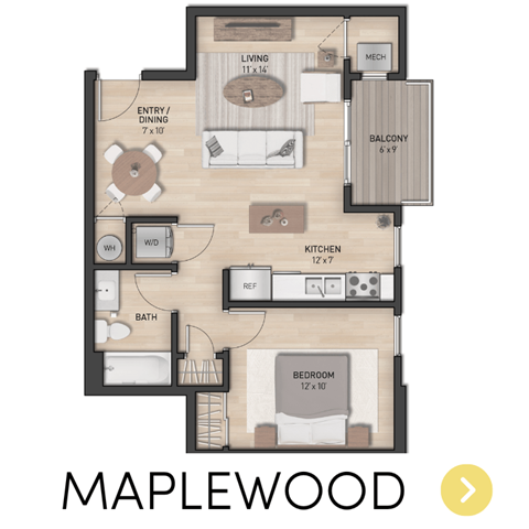 1 Bedroom Apartment floor plan in Hudsonville, MI